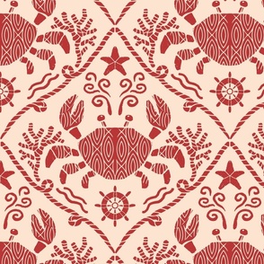 nautical crustacean crab - red blockprint