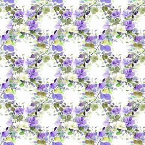 Garland Trellis Flowers and Leaves Spray Bouquet, Purple Olive Green, Small