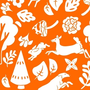 Orange Floral Forest Longhaired Hound Large Print