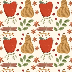 Rustic Fall Harvest Apples and Pears Ivory