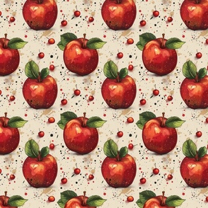 Red Apples and Cherries Fruit Themed Design Pattern Country Kitchen