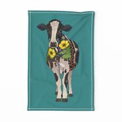 cow teal tea towel