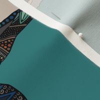 cow teal tea towel