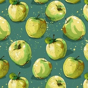 Green Apples Country Kitchen Design Pattern