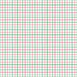 (S) Summer check - organic gingham - hand drawn sweet pink and green plaid  