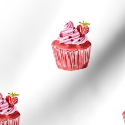Watercolor strawberry cupcakes