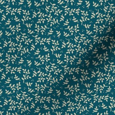 Botanicals in Teal and Cream–Small Scale