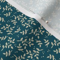 Botanicals in Teal and Cream–Small Scale