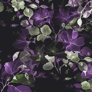 Garland Trellis Flowers and Leaves Spray Bouquet, Deep Purple Sage Green, large Jumbo