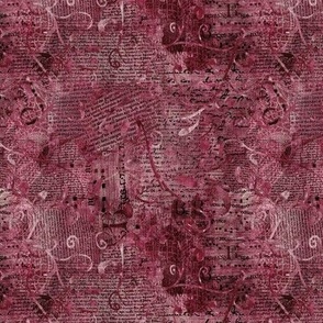 Small 6” repeat mixed media vintage handwriting, book paper and hand drawn lace faux burlap woven texture on Pink hues
