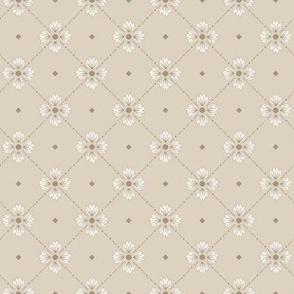 Simone: Light Putty Tiled Floral, Small Scale Diagonal Neutral Botanical