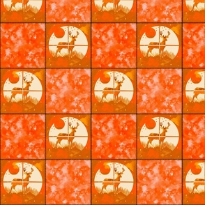 Deer Hunting Cheater Quilt Blocks, 4-inch Patchwork Squares, Blaze Orange, Camo Camoflauge