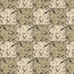 Dinosaur Cheater Quilt Blocks, 4-inch Patchwork Squares, Neutral Cream