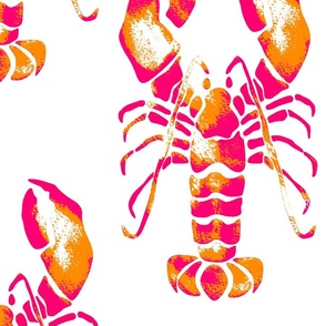 Watercolor Pop Art Lobster tangerine orange red on white unprinted background Crustacean core | jumbo 