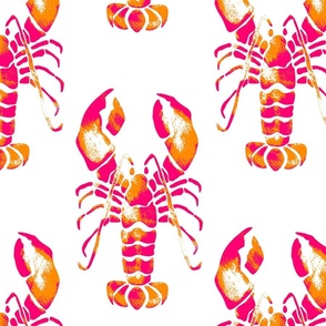 Watercolor Pop Art Lobster tangerine orange red on white unprinted background Crustacean core | large