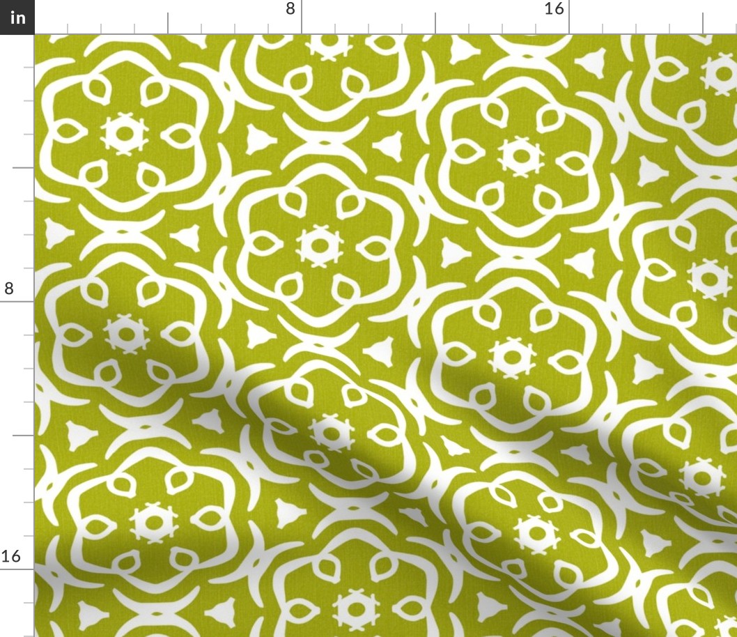 Jasmine - Floral Geometric Lime Green White Large 