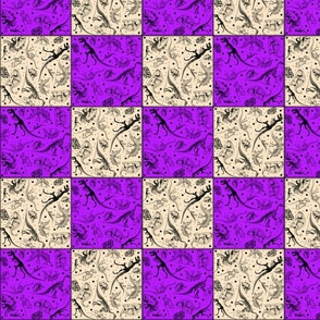 Dinosaur Cheater Quilt Blocks, 4-inch Patchwork Squares, Purple and Cream