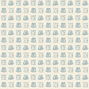 Swans & Blossoms - Stone blue on cream | 3