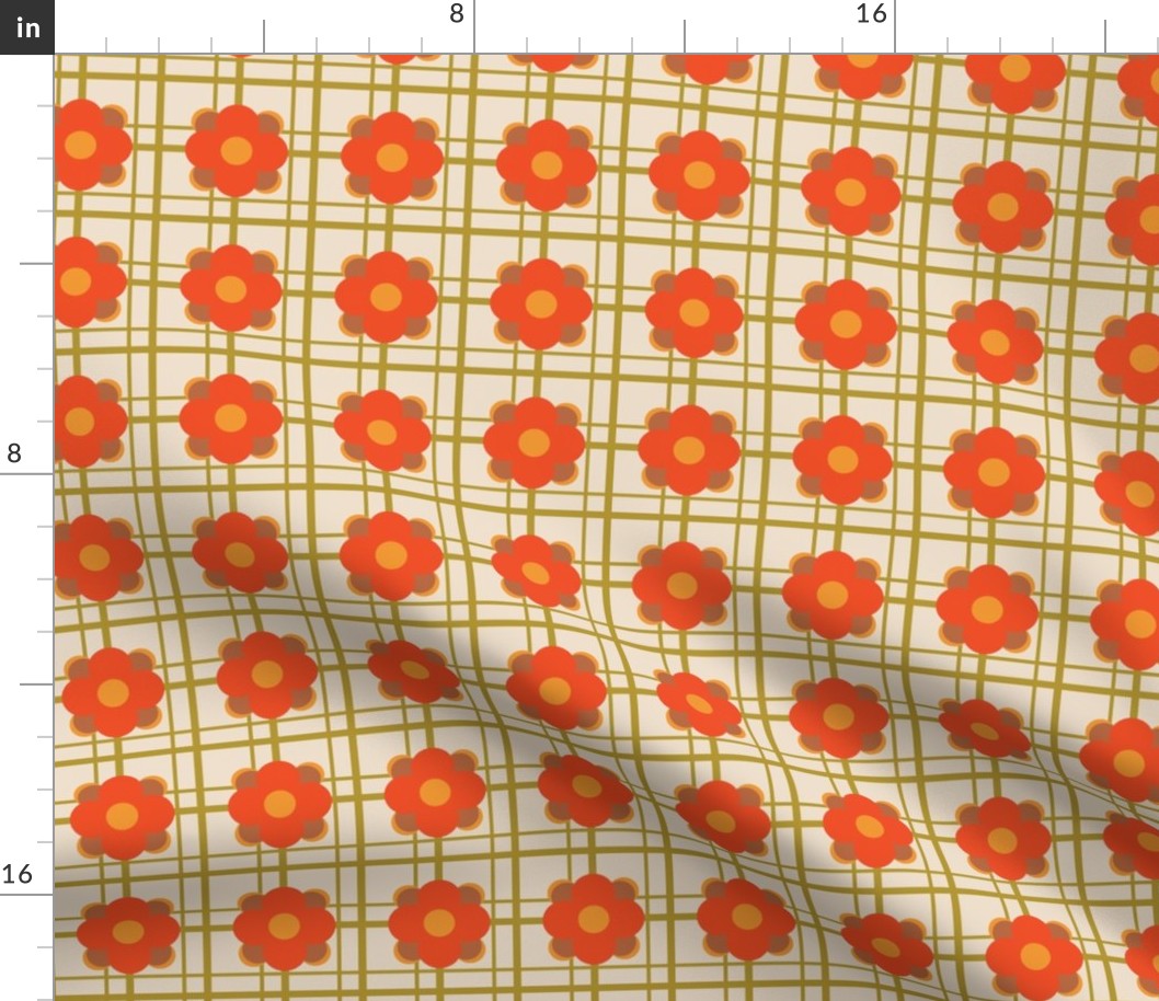 Retro Floral Plaid Tablecloth