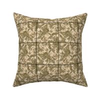 Deer Hunter Camo Cheater Quilt, Faux Stitched 4-Inch Blocks, Olive Drab, Dessert Tan, Khaki, Green