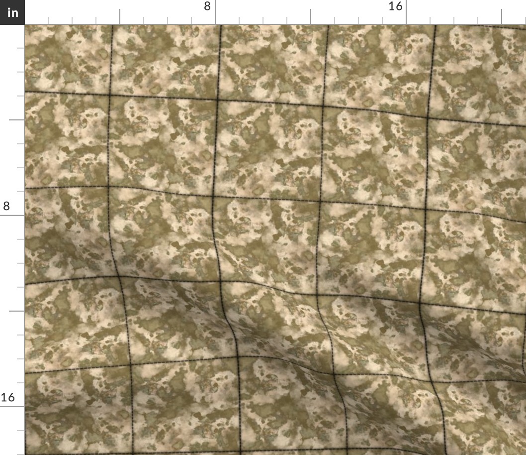 Deer Hunter Camo Cheater Quilt, Faux Stitched 4-Inch Blocks, Olive Drab, Dessert Tan, Khaki, Green