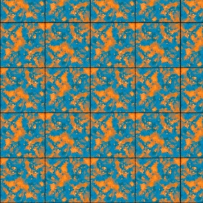 Deer Hunter Camo Cheater Quilt, Faux Stitched 4-Inch Blocks, Blaze Orange and Teal