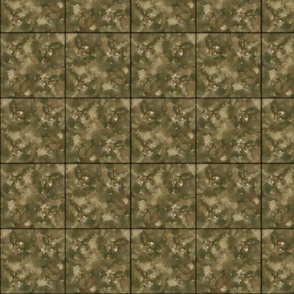 Deer Hunter Camo Cheater Quilt, Faux Stitched 4-Inch Blocks Green Khaki Camo