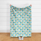 Aqua Tulips Patchwork Background  Cheater Quilt Horizontal Print