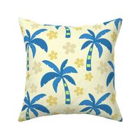 Cheerful Tropical Palm Trees In  Denim Blue on Vanilla White