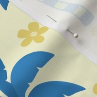 Cheerful Tropical Palm Trees In  Denim Blue on Vanilla White