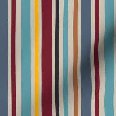 Multicolor Stripe on Khaki; Coordinate for American Folksy Floral. Spindrift Studio, Cait Kirste