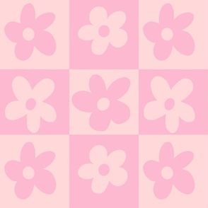Retro pink flowers checkered