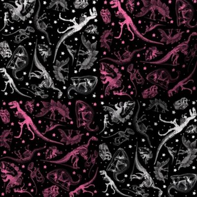 Dinosaur Quilt Blocks, 4-inch Cheater Patchwork, Pink, Black, White