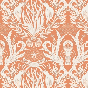 Crustacean Core Damask Off White on Coral