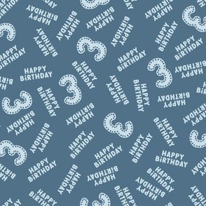 Happy Birthday 3rd Third Birthday Number Three Unisex Celebration Typography on Admiral Blue