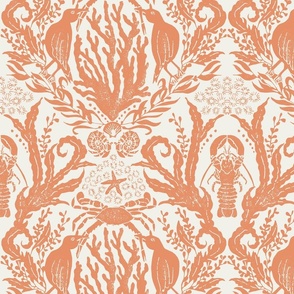 Crustacean Core Damask Coral on Off White