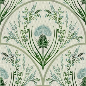 (L) Scottish Thistle: Pride and Protection // Light Blue and Green on Ivory
