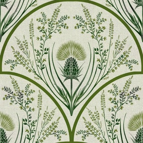 (L) Scottish Thistle: Pride and Protection // Green on Ivory