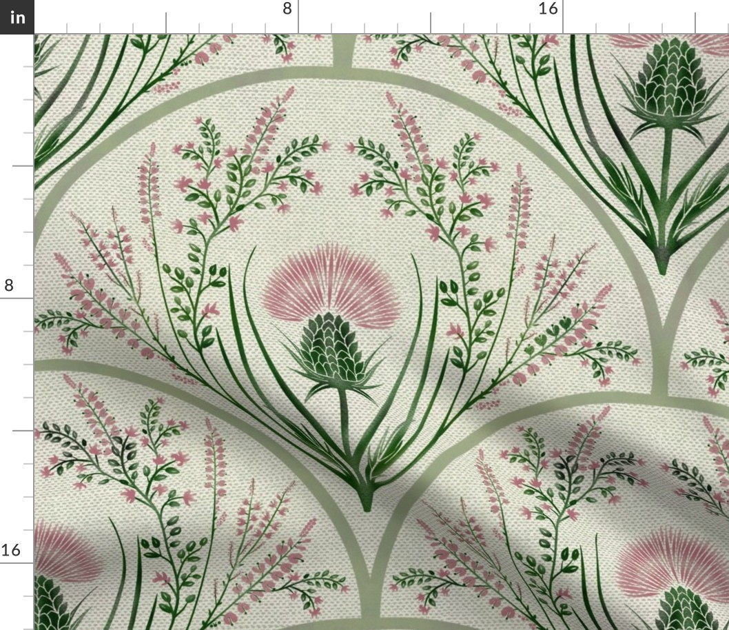 (L) Scottish Thistle: Pride and Protection // Light Pink and Green on Ivory