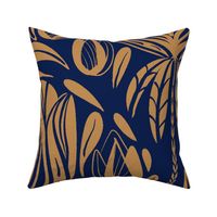 Art Nouveau Floral Scallop, Navy Blue, Golden Mustard, Large