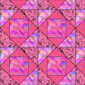 Dinosaur Quilt Blocks, Pink and Purple