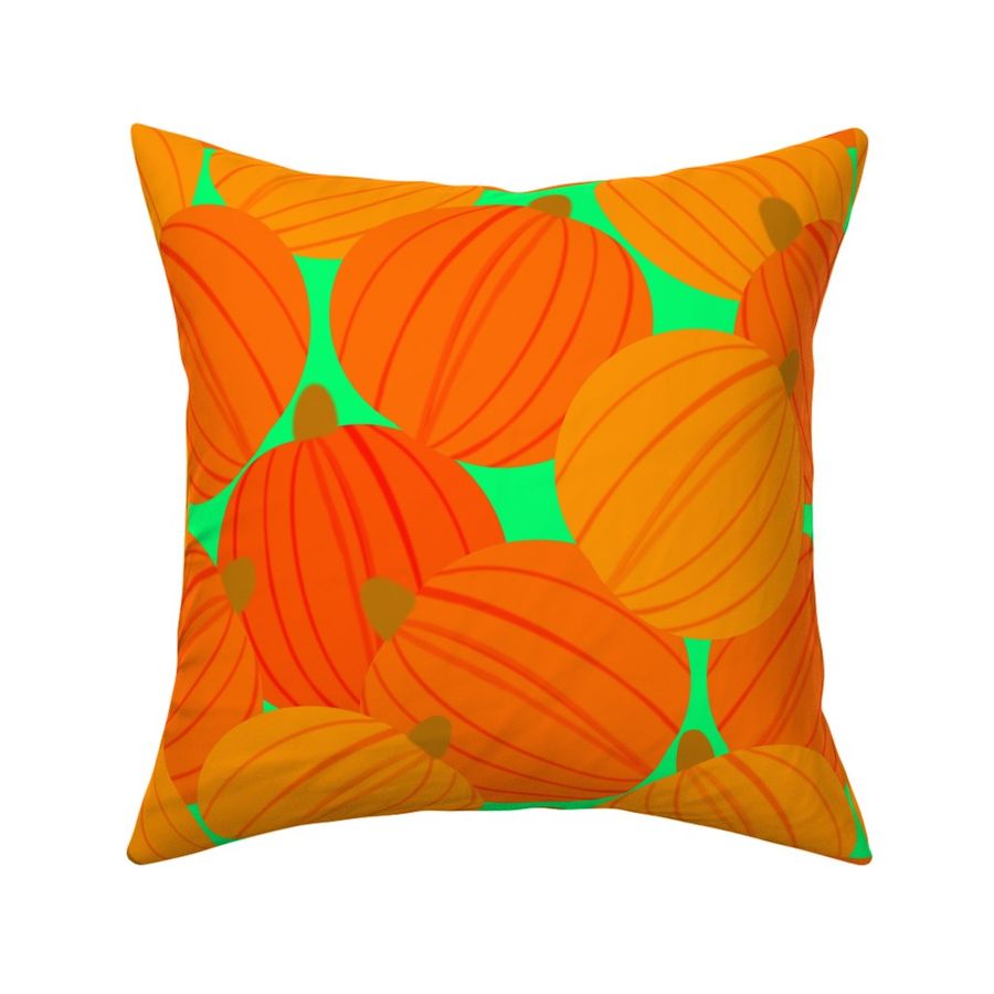 Orange Pumpkins on Green Background - Large Scale