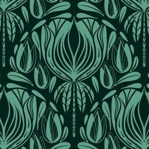 Art Nouveau Floral Scallop Turquoise, Teal, Small 
