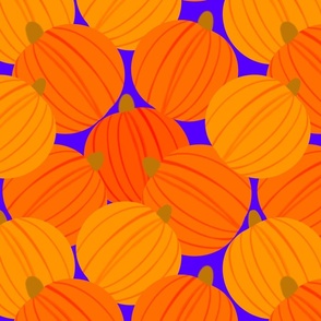 Orange Pumpkins Blue Background - LARGE Scale