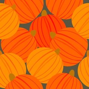 Orange Pumpkins on Gray - LARGE Scale