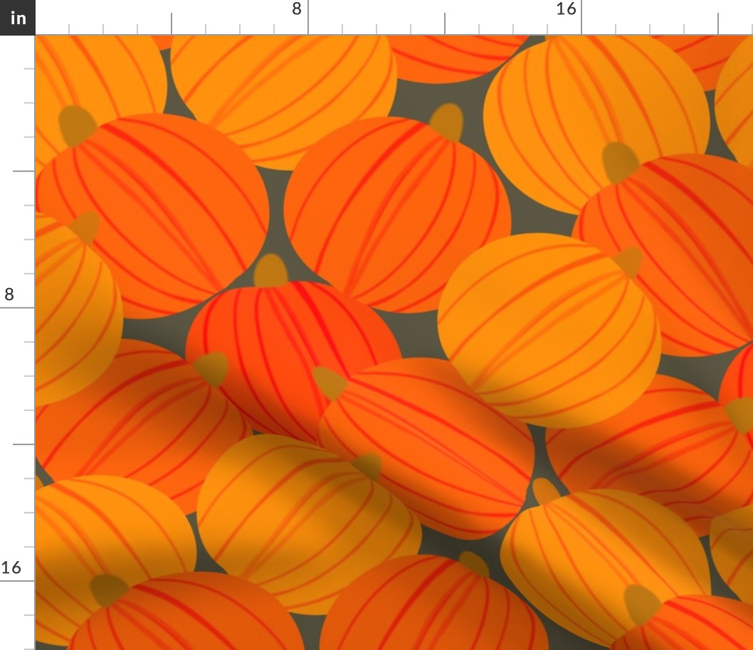 Orange Pumpkins on Gray - LARGE Scale