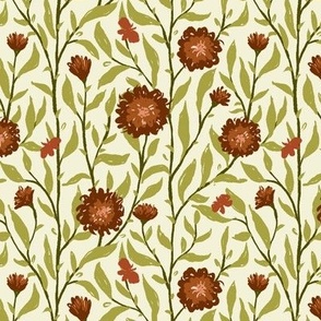 6" Spring Trellis - Deep Browish Red abstract flowers on  Beige