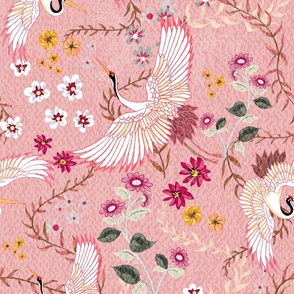 Cranes-on-pale-pink-with texture