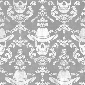 cowboy skull damask textured gray large scale western wallpaper WB24