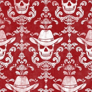 cowboy skull damask textured red large scale western wallpaper WB24